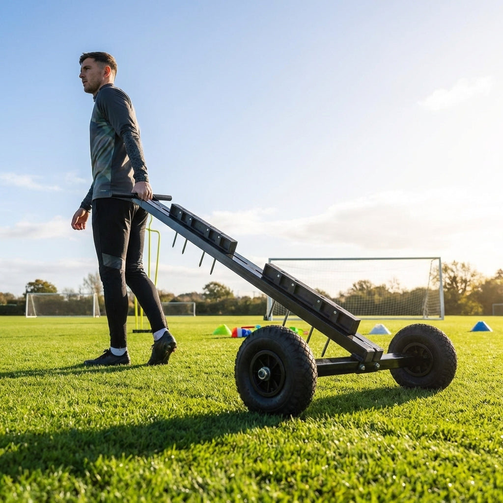 Football mannequin transport trolley with steel frame and off-road wheels - product detail