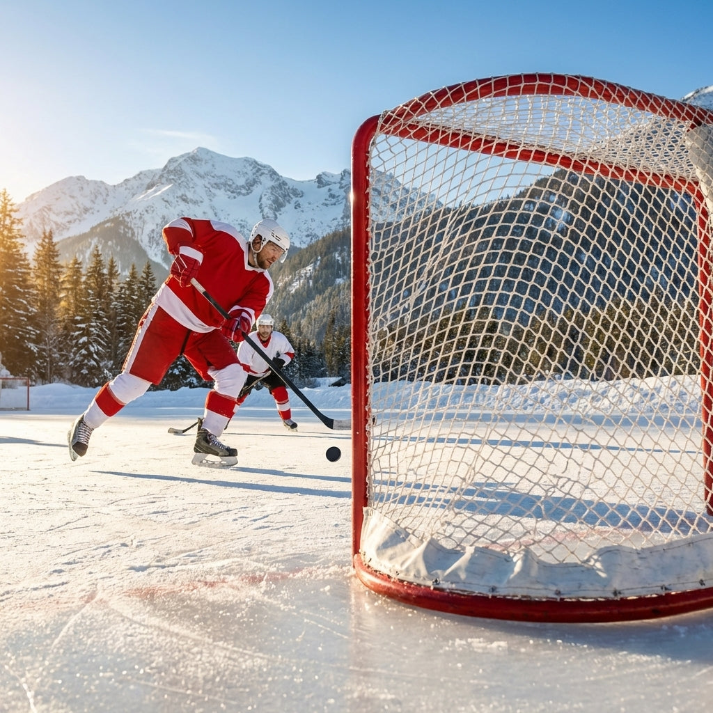 Full-size ice hockey goal with galvanised steel frame and net - product detail