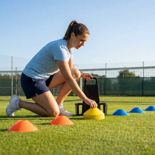 Tennis Training Marker Cones in various colours with carry stand - product detail