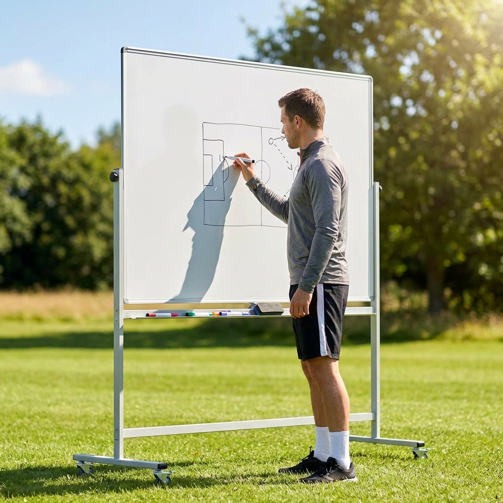 Mobile whiteboard with aluminium frame and 360° wheels - product detail