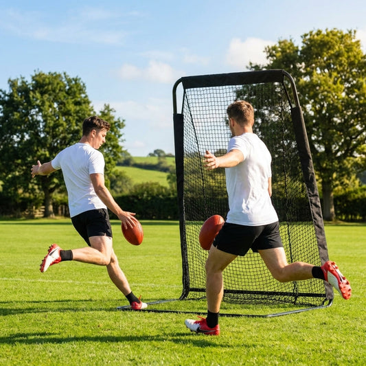 Aussie Rules Football Kicking Net with galvanised steel frame and UV resistant net - product detail