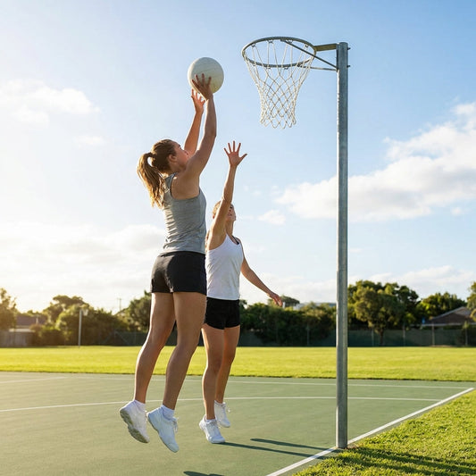 Galvanised steel replacement netball post hoop in blue and pink - product detail