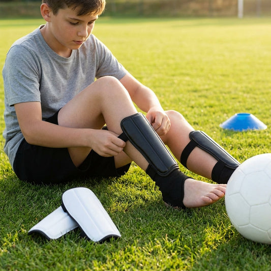 Football shin pads with ankle protectors in black finish - product detail