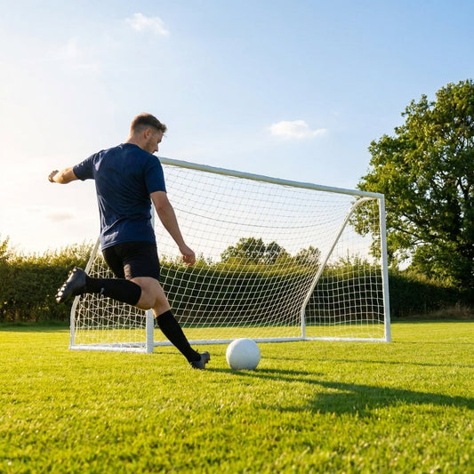 12ft x 6ft football goal post with PVC frame and HDPE net - product detail