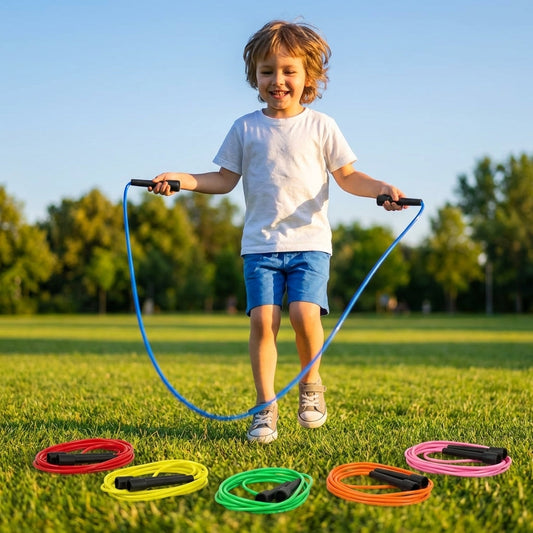 Plastic skipping ropes with HDPE handles in assorted colours - product detail