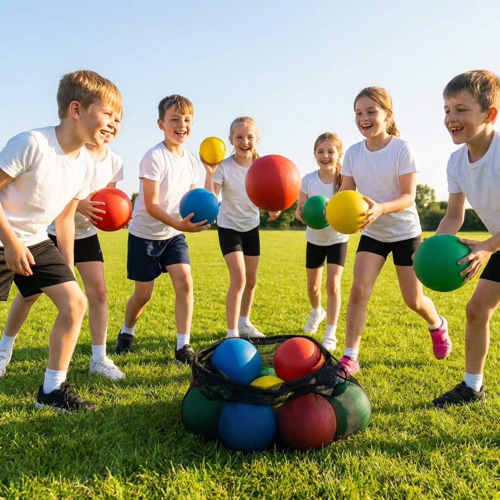 Set of 12 foam dodgeballs in assorted colours for school and club use - product detail