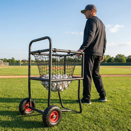 Baseball ball carry cart with steel frame and mesh netting - product detail