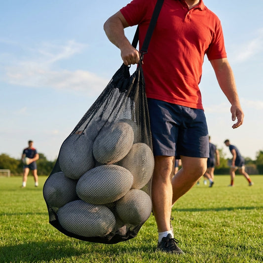 Rugby ball carry bag in black durable mesh - product detail
