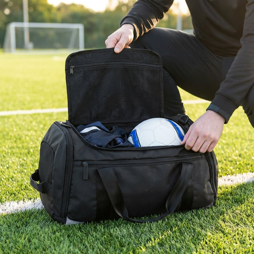 Sports Ball Duffle Backpack in black for gym and travel use - product detail