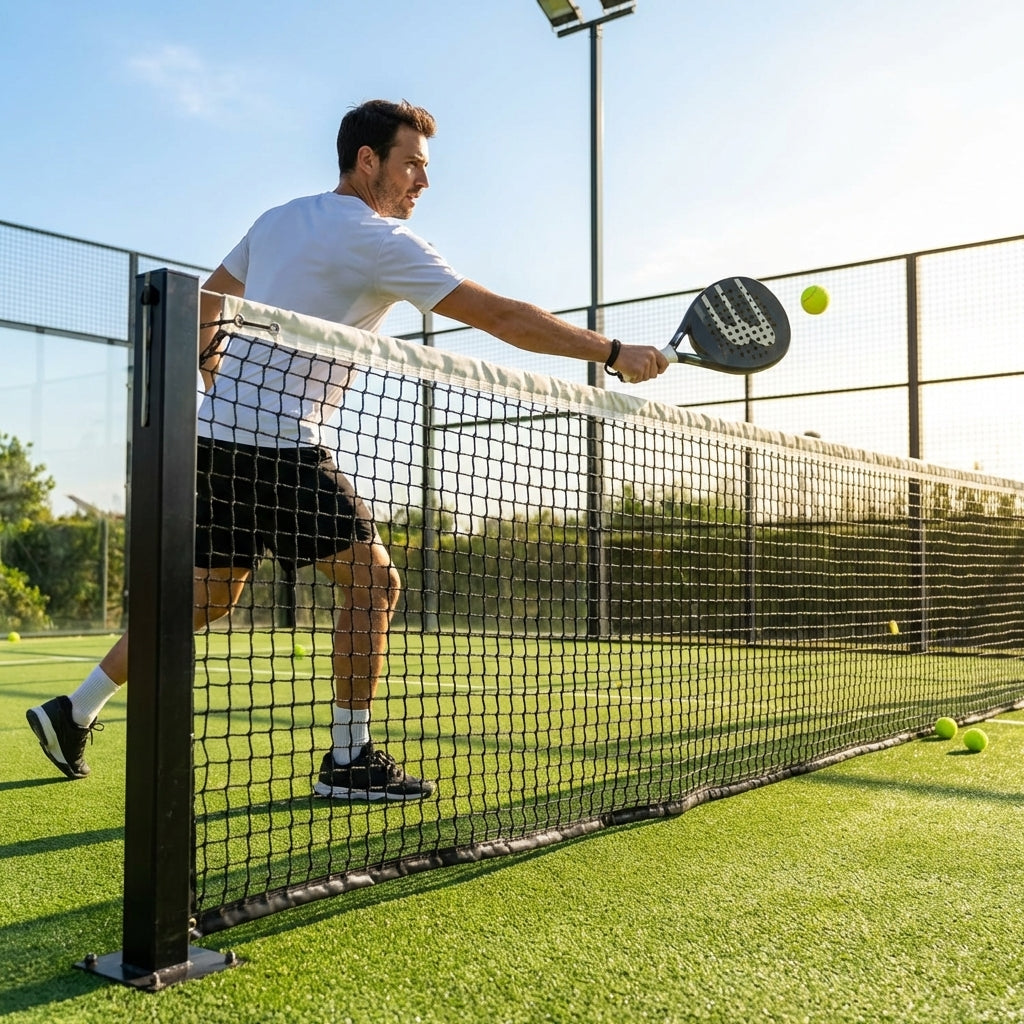 Heavy-duty padel tennis posts in black, ideal for competitive courts - product detail