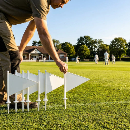 White cricket boundary marker flags made from durable plastic - product detail