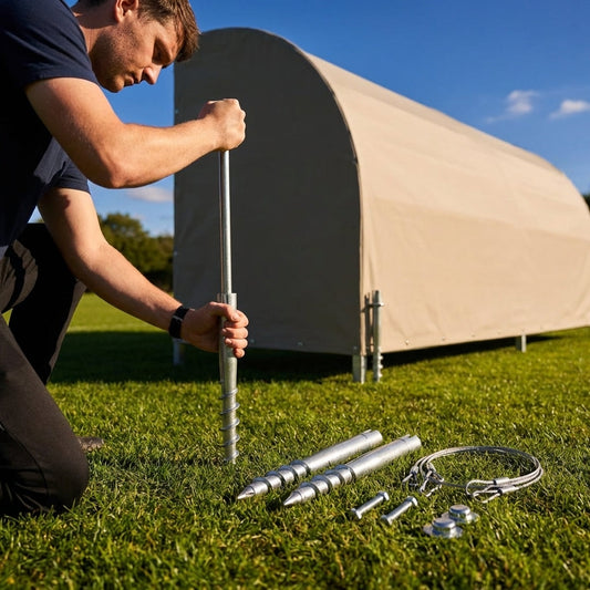 Galvanised steel ground screw anchor kit for securing outdoor structures - product detail