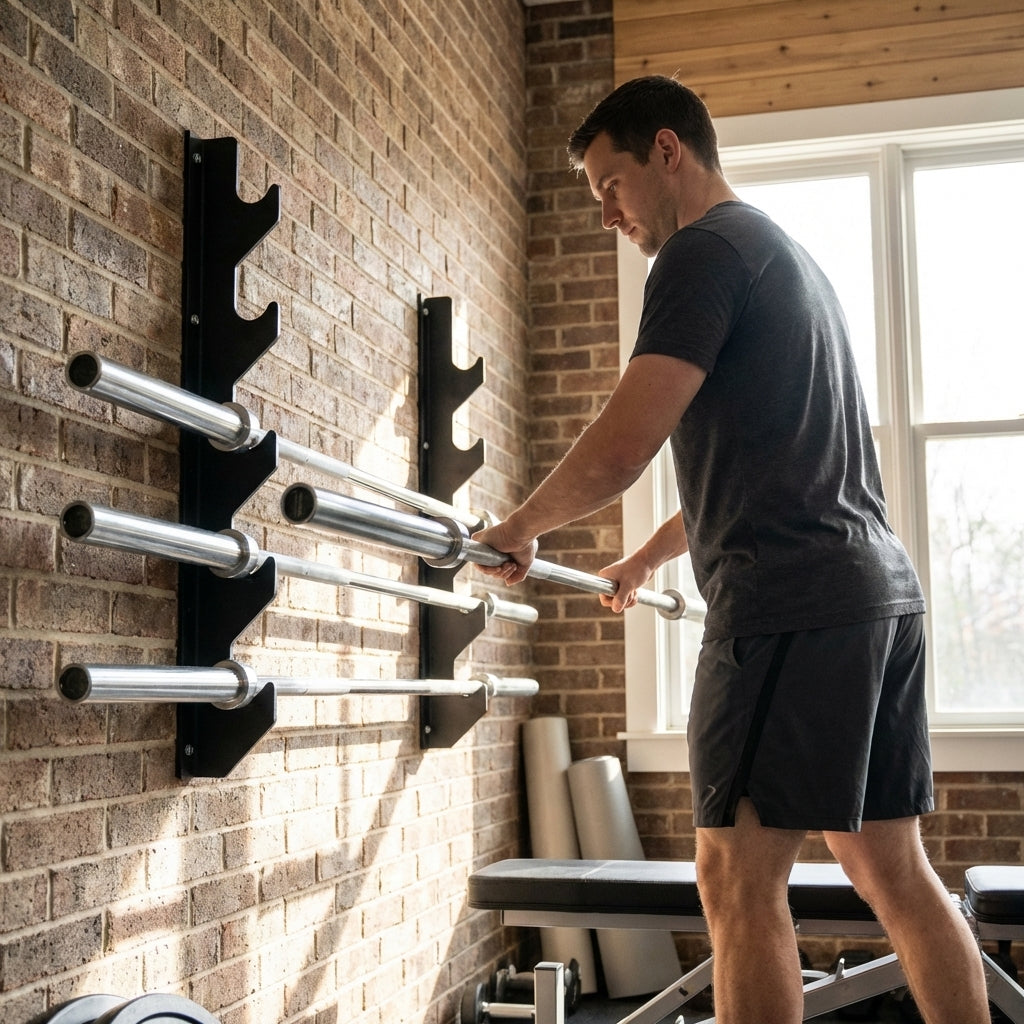 Wall Mounted Barbell Rack for Gym Storage, Powder Coated Steel - product detail