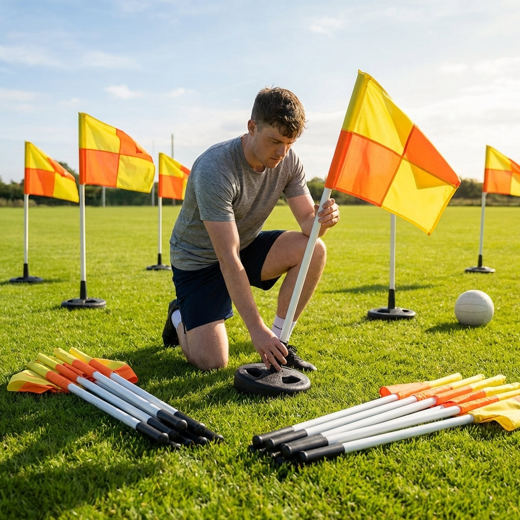 Gaelic football corner flag set with PVC poles and rubber bases