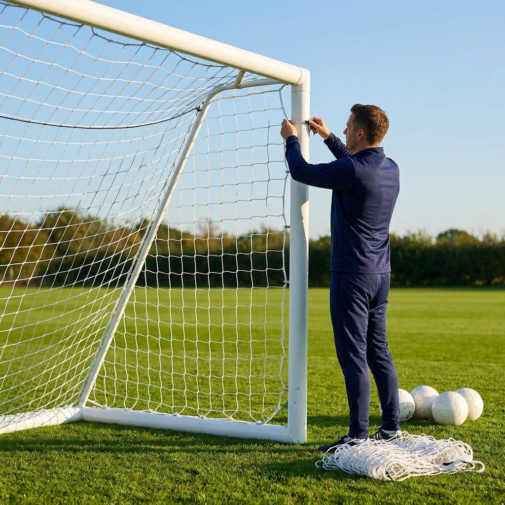 Replacement goal net for 8x6ft football goals in white HDPE
