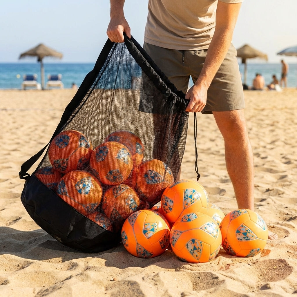 Football carry bag with 12 footballs, durable mesh