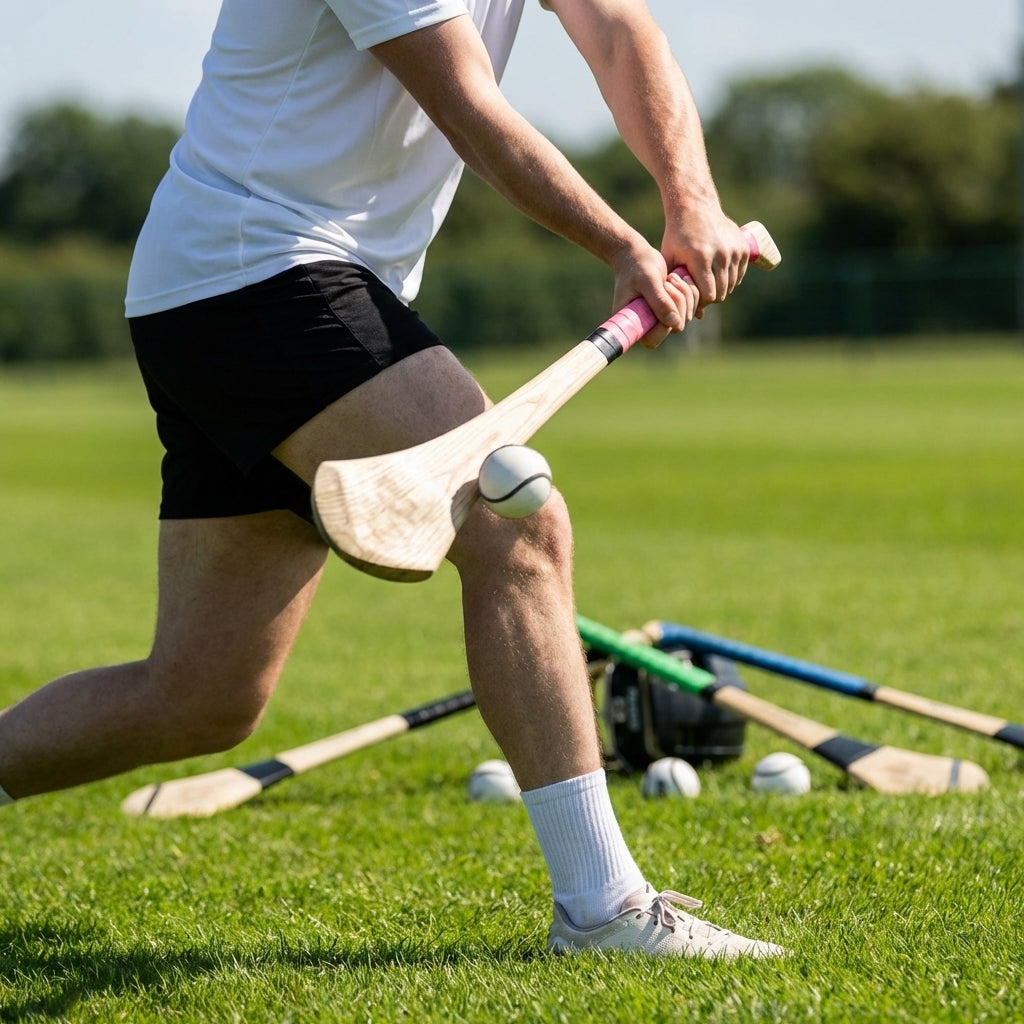 Ash Hurling Stick with custom grip colours, ideal for indoor and outdoor sports