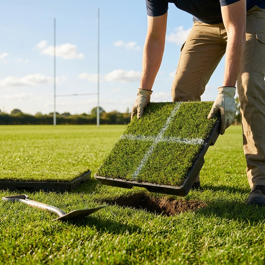 Ground Socket Turf Trays made of Aluminium and Rubber for Rugby Pitches