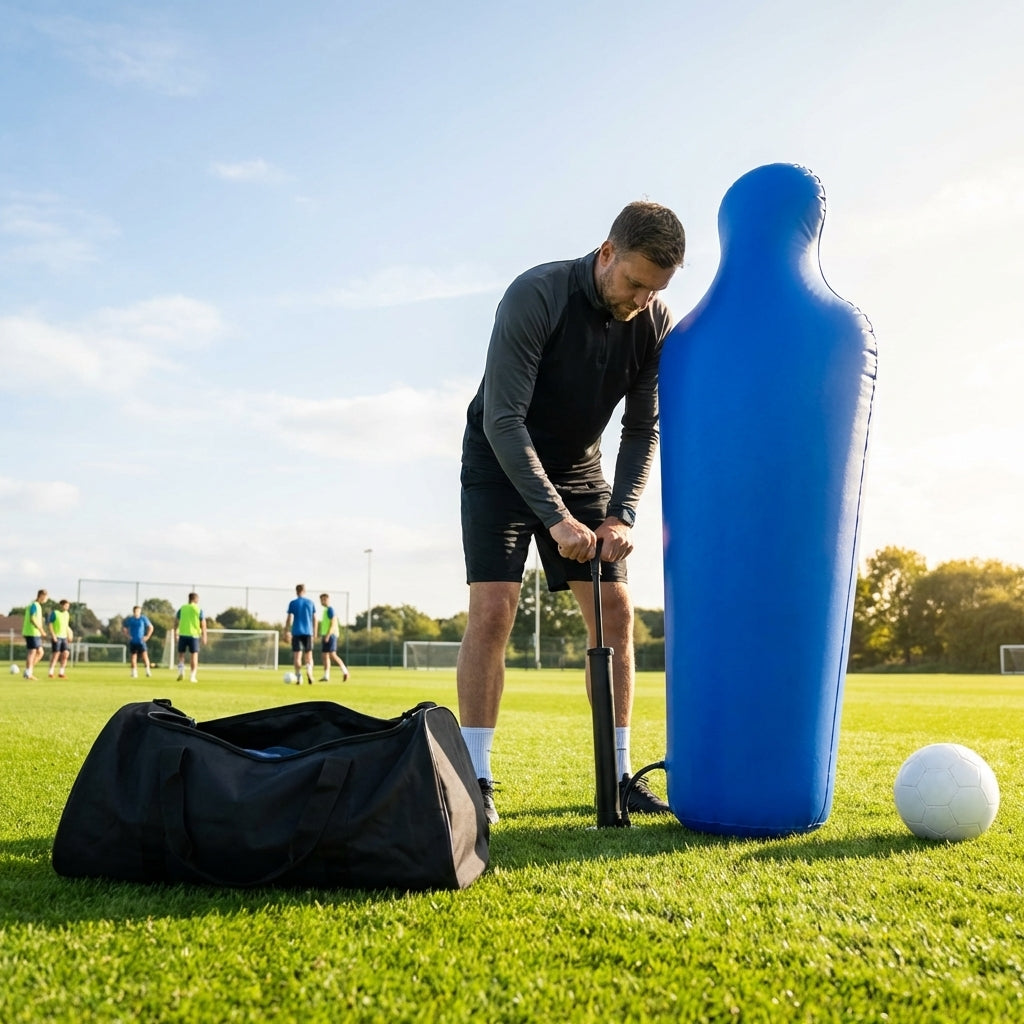 Inflatable football mannequins available in multiple sizes for training use