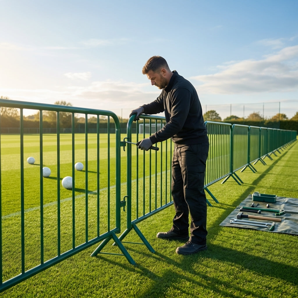 Football pitch barrier made of galvanised steel for club grounds