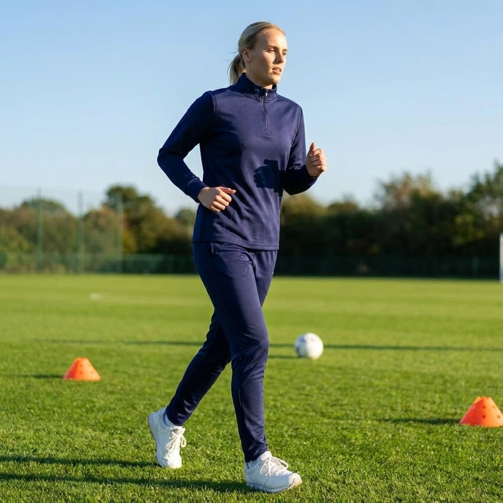 Women's polyester tracksuit set in Black and Navy Blue for sports