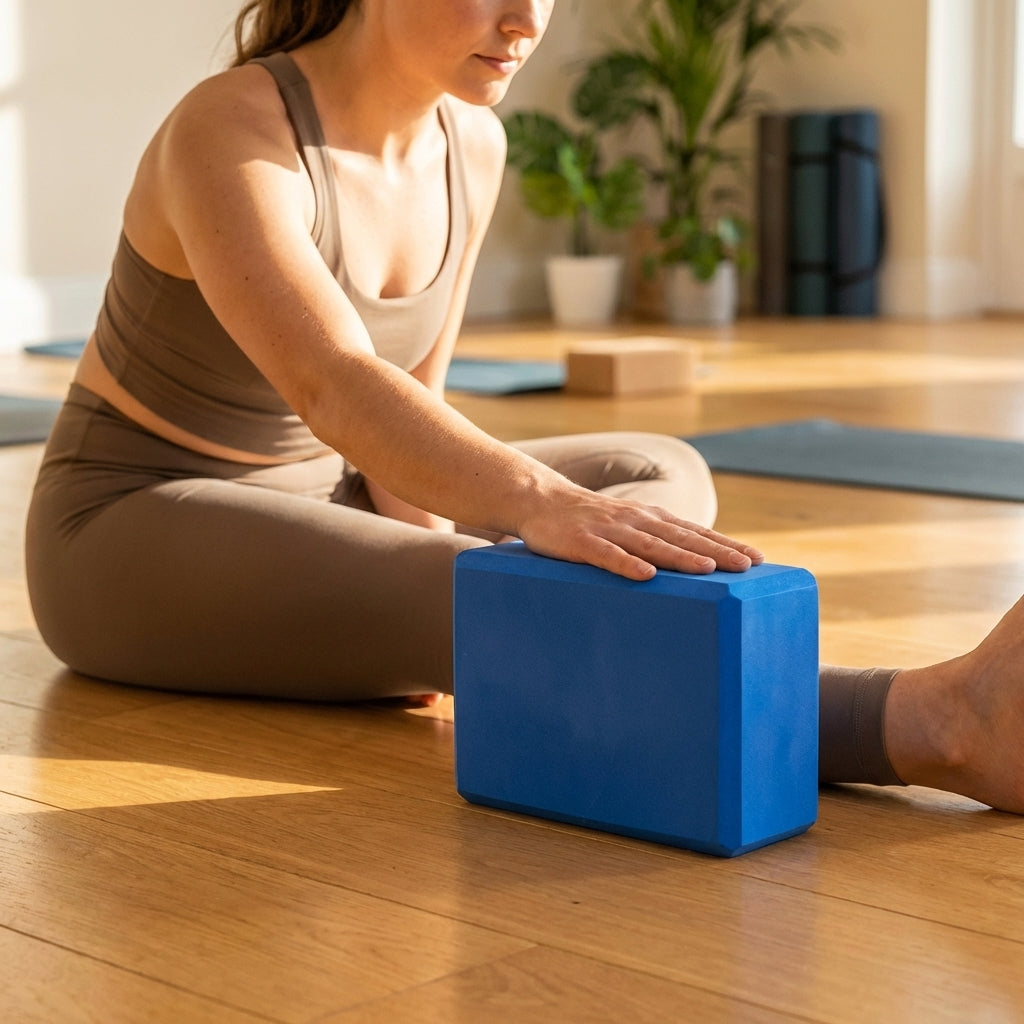 Yoga block made from EVA foam, available in blue and grey