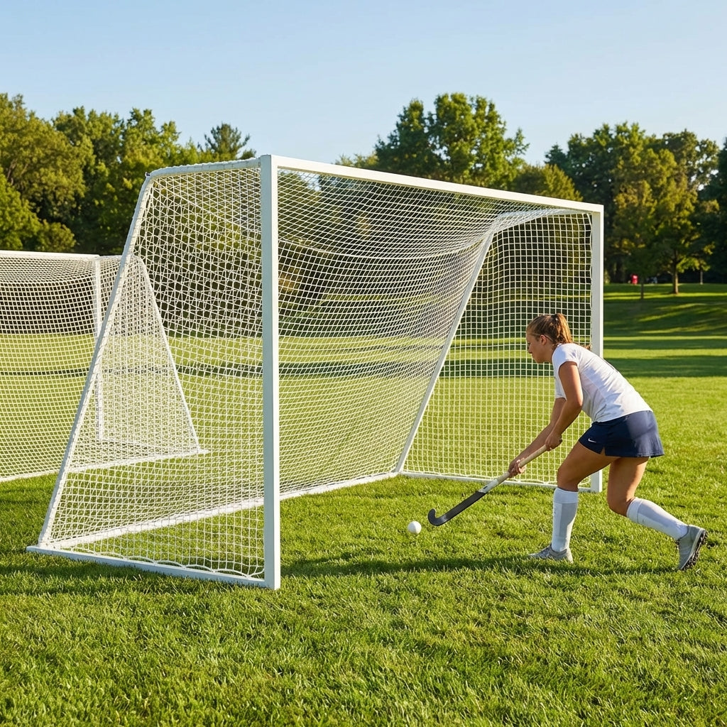 Aluminium hockey goal with reinforced frame for professional use