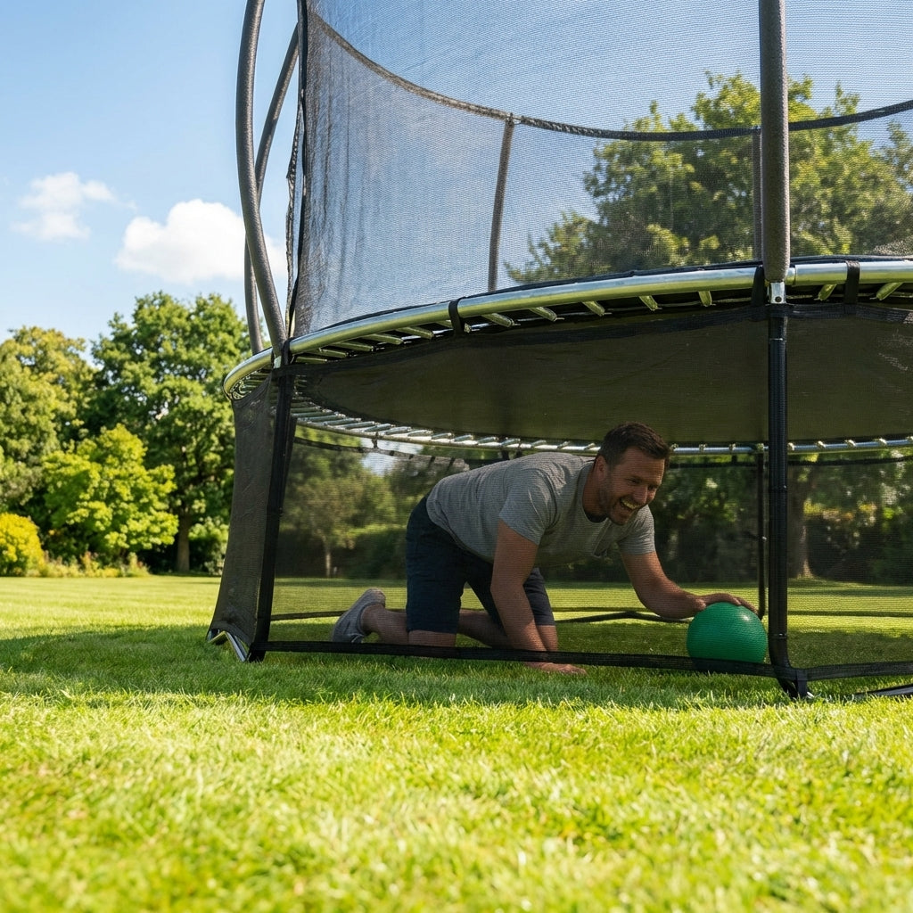 Black trampoline safety net skirt with durable PE mesh