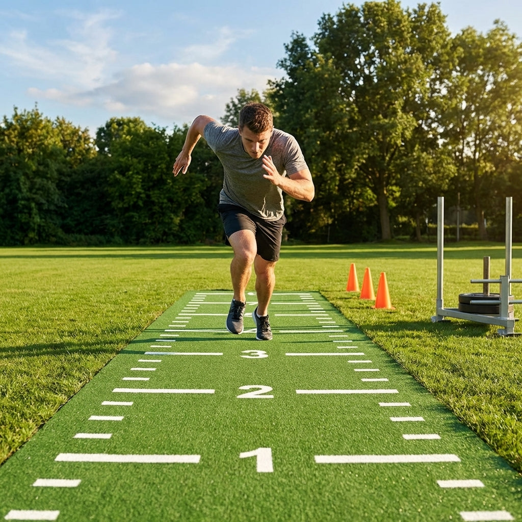 Numbered sprint track in green and black for gym and outdoor use