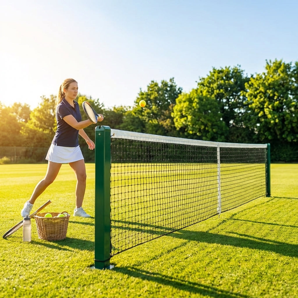 Mini tennis posts in Wimbledon Green made of steel for junior courts