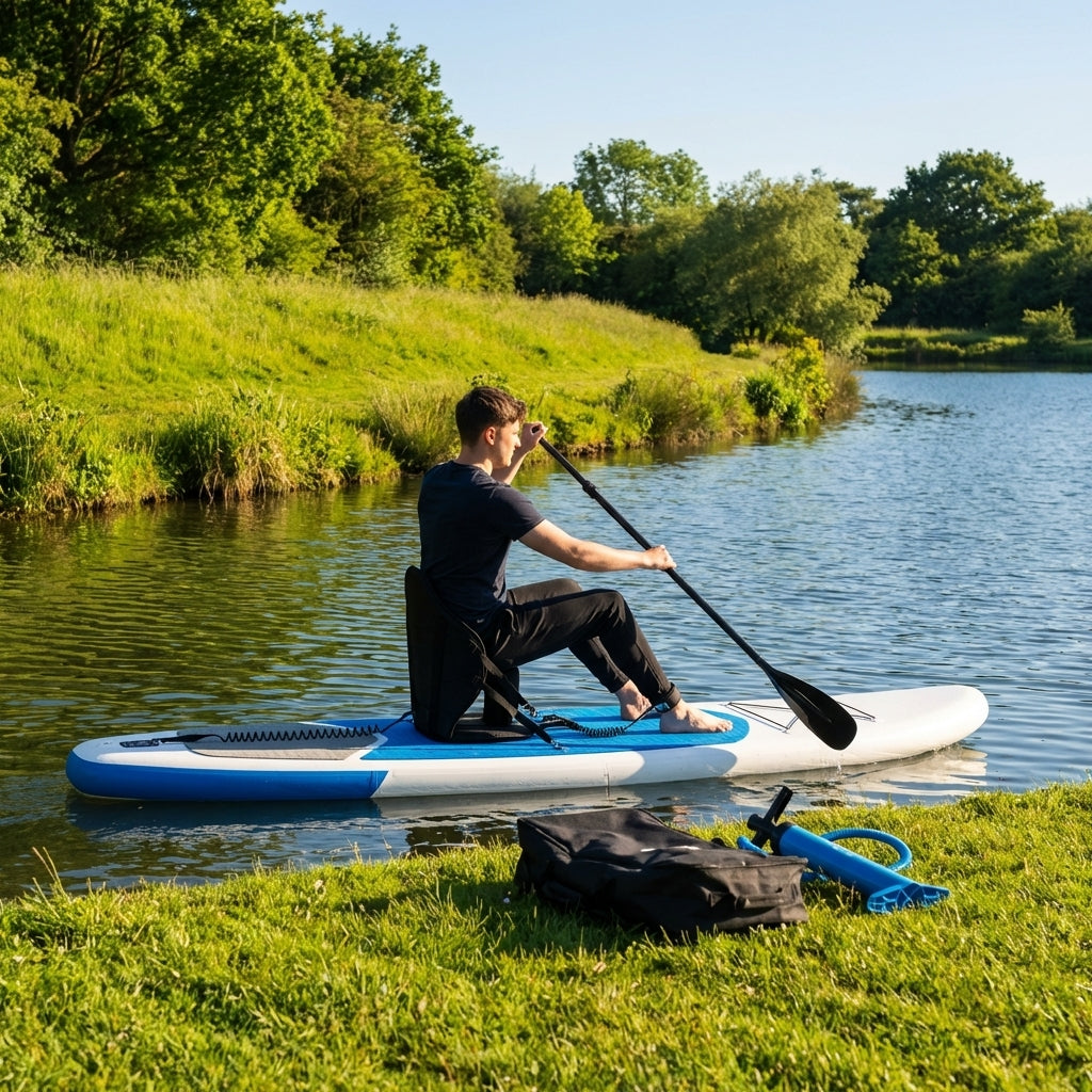 Inflatable paddle board with PVC and EVA deck for flat water and small waves