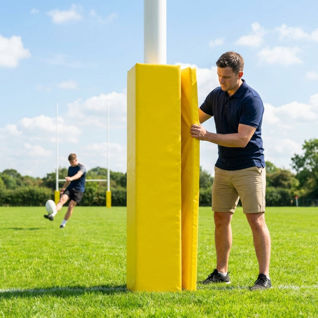 Rugby post protector pads, 6ft tall, heavy-duty PVC