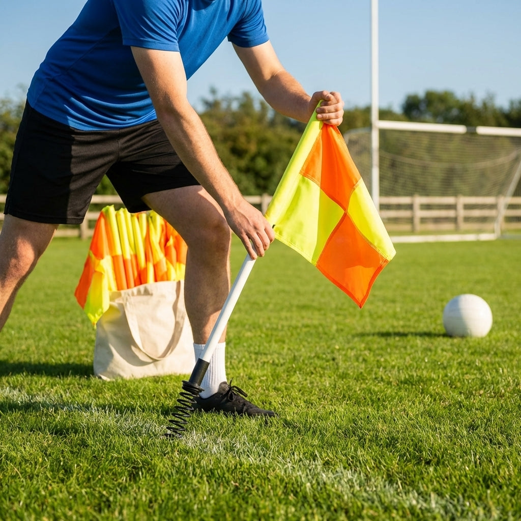 Gaelic Football AstroTurf Corner Flags with weatherproof PVC and rubber bases
