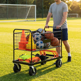 Steel Sports Equipment Storage Trolley with Dual-Tier Design