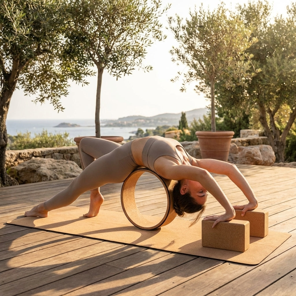 Eco-Friendly Cork Yoga Bundle with Mat, Wheel, and Blocks - product detail