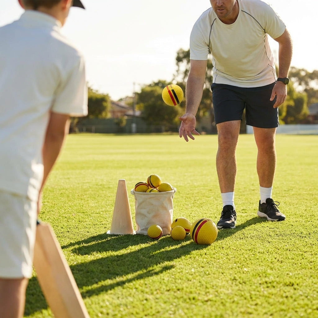 Cricket practice balls in Fluro Yellow with soft-feel plastic construction - product detail