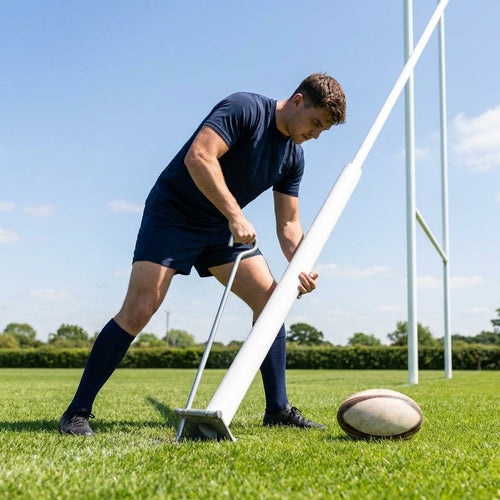 Hinged Rugby Posts – 13.5m & 17m – Aluminium – Professional Grounds