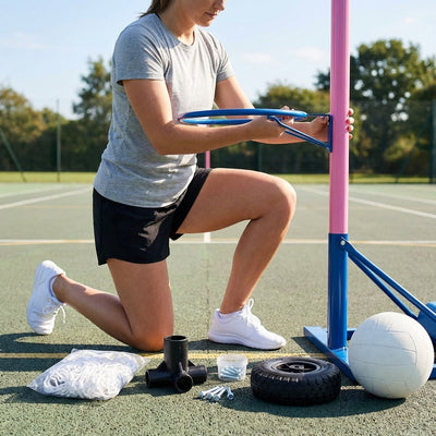 Netball Post Replacement Parts – Blue/Pink – Durable Components – School Use