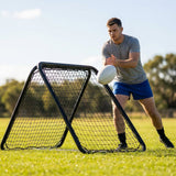 Rugby rebounder with adjustable steel frame for training
