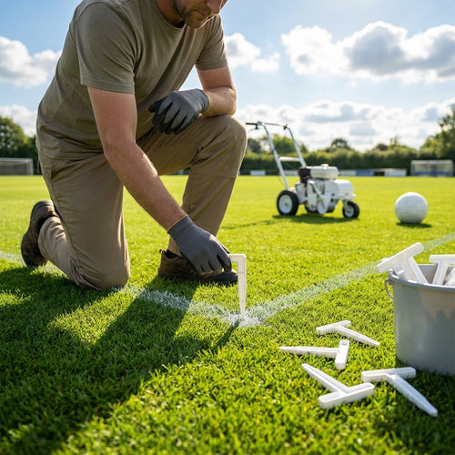 Football Pitch Line Marking Pins – White – Durable Plastic – Temporary Pitch Setup
