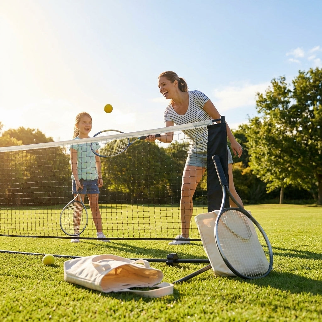 Mini Tennis Net Set with rackets and balls, perfect for backyard and club use - product detail