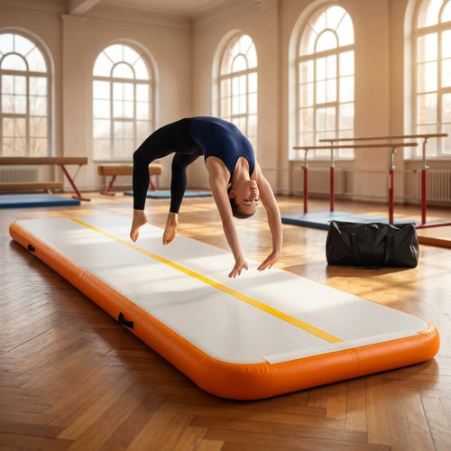 Inflatable Gymnastics Mat – Orange & Grey – Double Walled PVC – Home & Gym Use