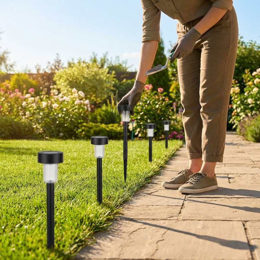 Solar Garden Lights – Black/Silver – Stainless Steel – Outdoor Pathway
