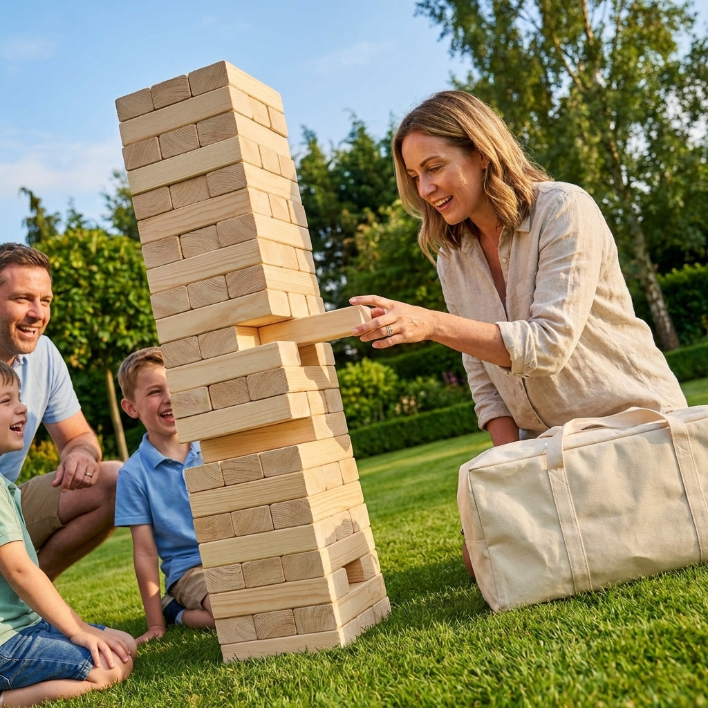 Giant Tumble Tower game made of natural pine wood blocks - product detail