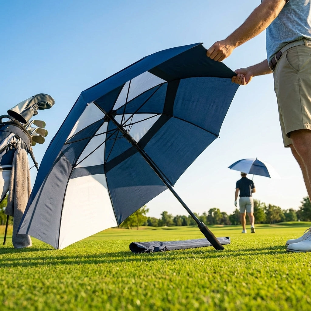 Black Golf Umbrella with Windproof Double Canopy - product detail