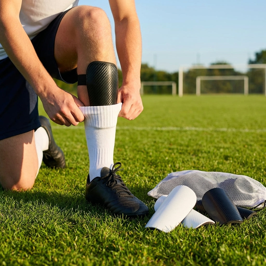 Shin Pads with Carbon-Effect Shell for Football Protection - product detail