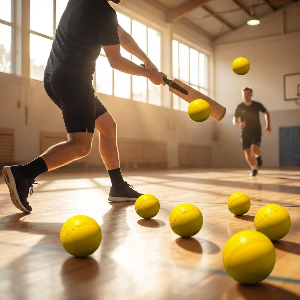 Indoor rounders balls in yellow, lightweight plastic for training - product detail