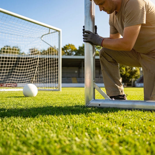 Football goal net stanchions made of 80mm aluminium, ideal for stadium use - product detail