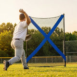 Blue baseball pitching target with adjustable straps and 9-pocket strike zone - product detail