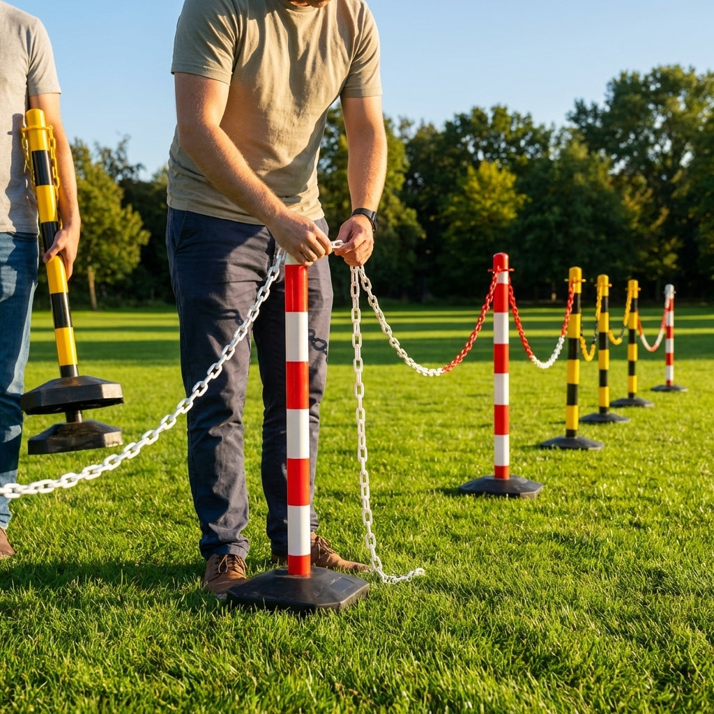Plastic chain barrier posts in 4 vibrant colours for crowd control - product detail